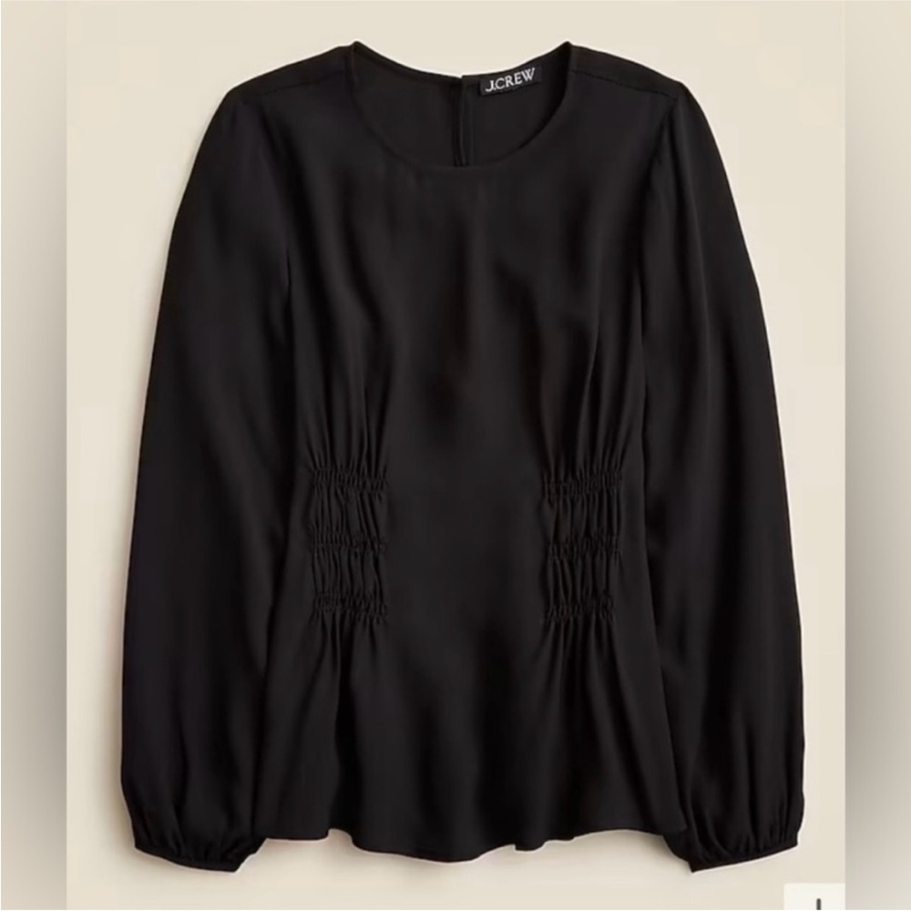 NEW BLACK SHIRRED WAIST JCREW BLOUSE